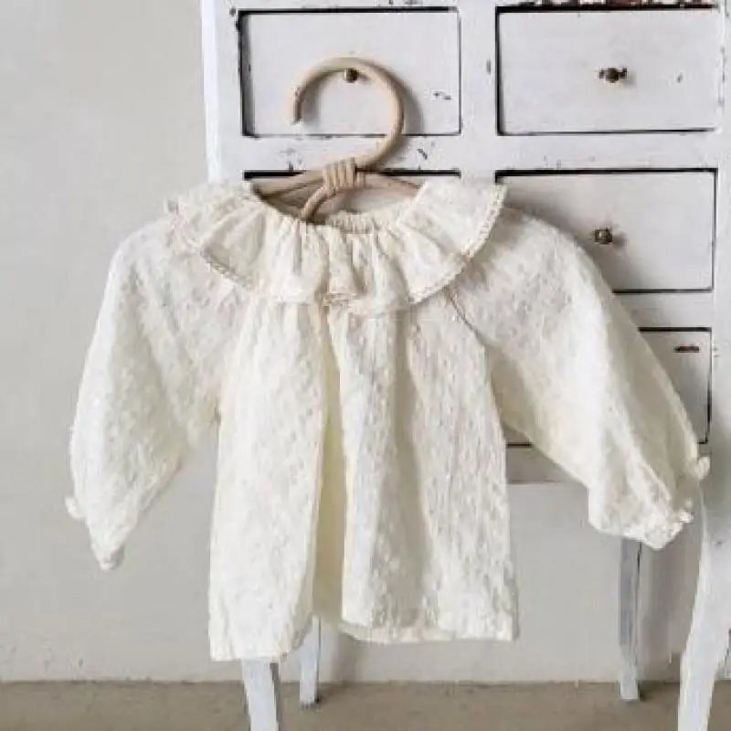 

Baby Clothes White Shirt Spring 2022 Baby Girl Shirt Sweet Lotus Leaf Lapel Princess T-shirt Polka Dot Bottoming Tops