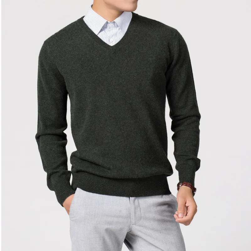 Men's Sweaters V-neck Pullovers Cashmere Blend Knitting Hot Sale Spring&Winter Male Wool Knitwear High Quality jumpers Clothes
