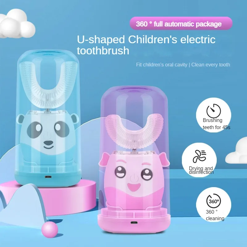 

Sonic Electric Toothbrush Kids U-shaped Smart 360 ° Tooth brush For Children Inductive charge with cup and Blue Light For Kids
