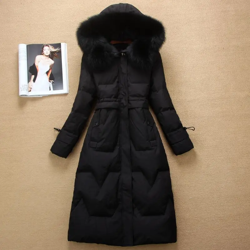 Korean Women's Winter New Jacket Fashion Slim Women Mid-length Over The Knee Faux Fox Fur Collar Down Jacket New Coats