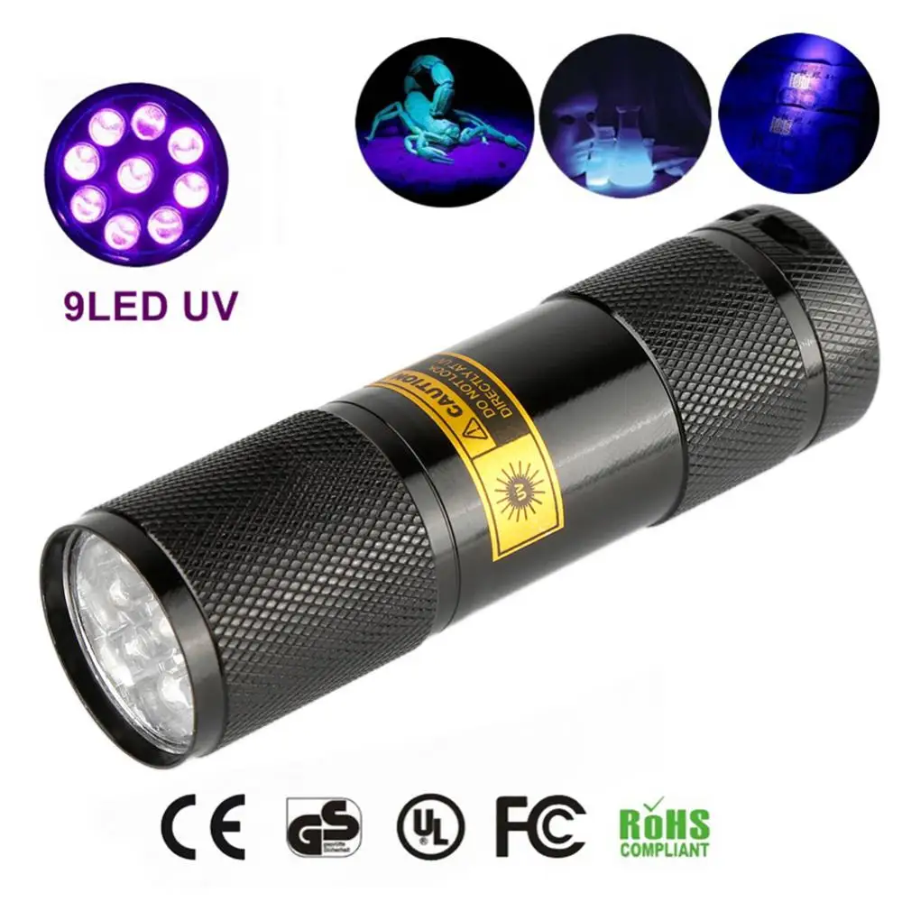 

1 PCS Multi-function Aluminum Alloy Portable 9 LED UV Ultra Violet Flashlight Waterproof Blacklight Invisible Handy Torch