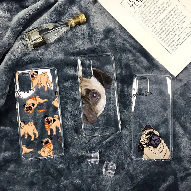 

Cute Pug Dog Animals Phone Case For Samsung S30 S21 S20 Fe Note 20 Ultra S10 S9 S8 Plus S7 S10e Transparent Cover