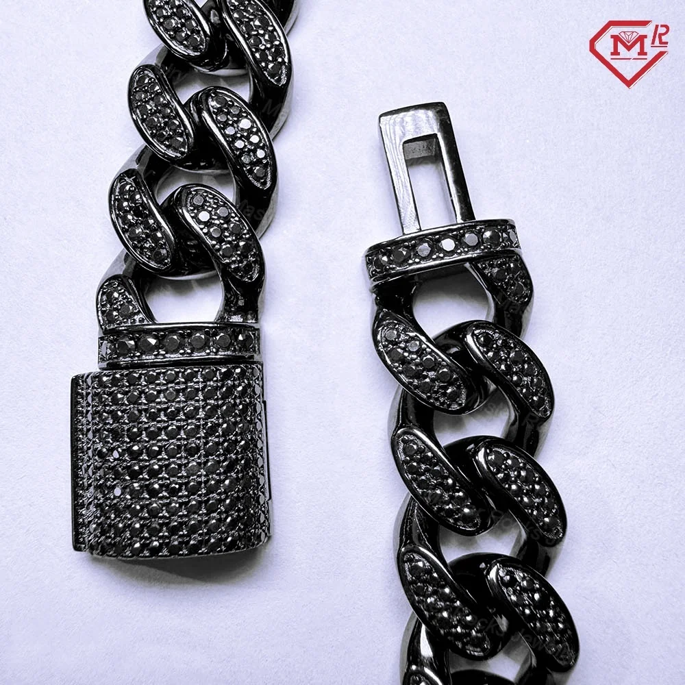 Кубинская цепочка в стиле хип-хоп 10 мм 12 14 стерлинговое серебро 925 пробы черная