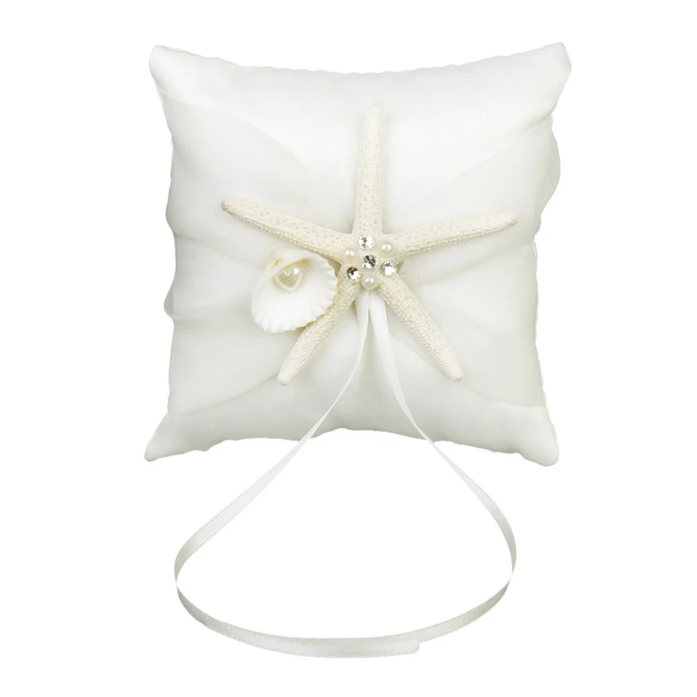 

10*10cm Beach Wedding Ring Bearer Pillow Bridal Cushion with Satin Ribbons )