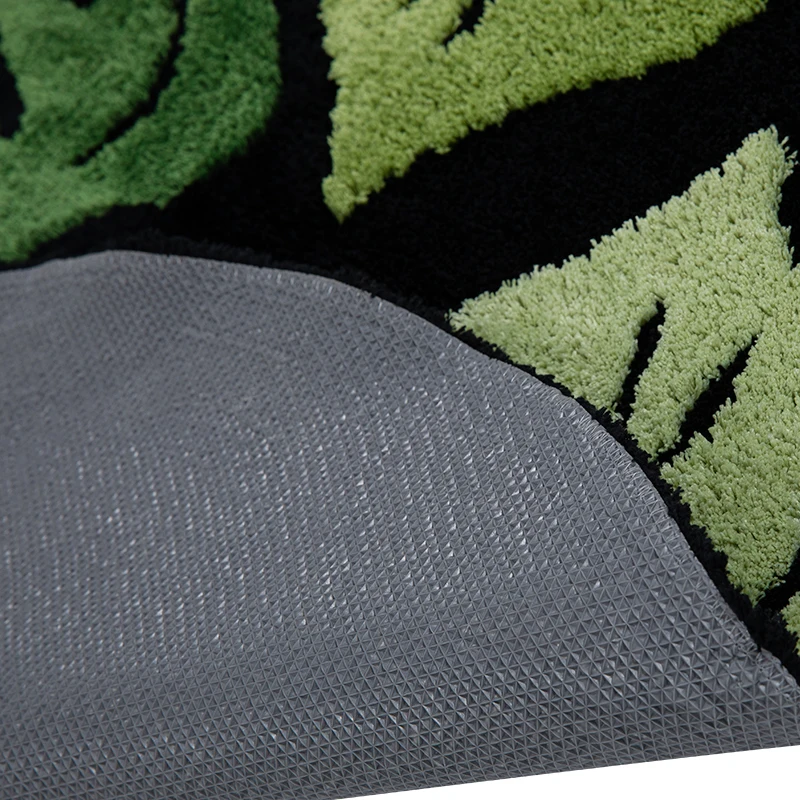 Круглый зеленый ворсовый коврик Monstera с тропическими листьями плюшевый для