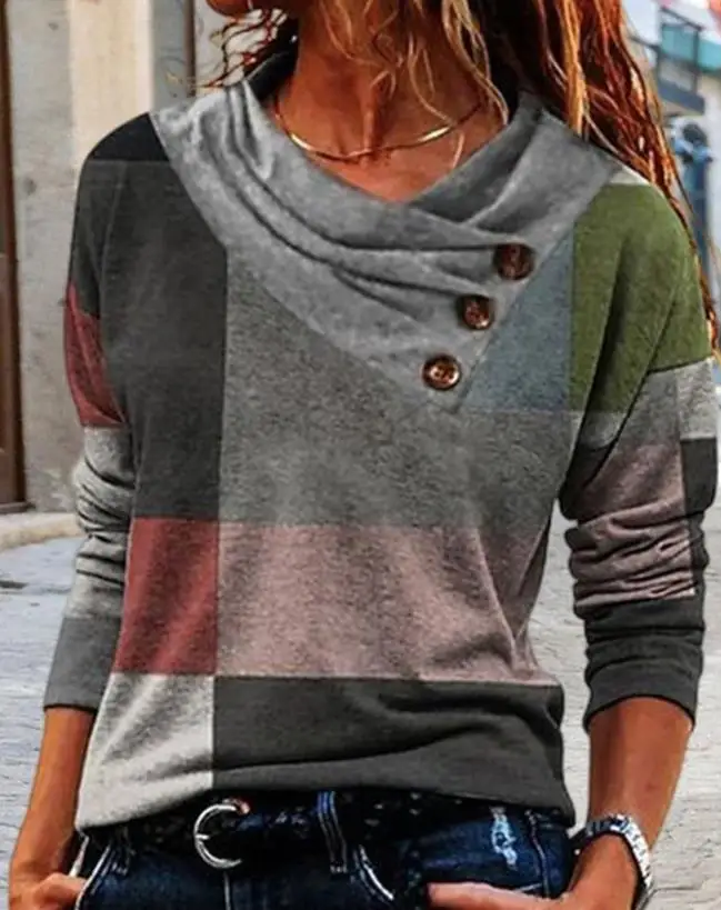 

Топ на пуговицах с длинным рукавом и геометрическим принтом