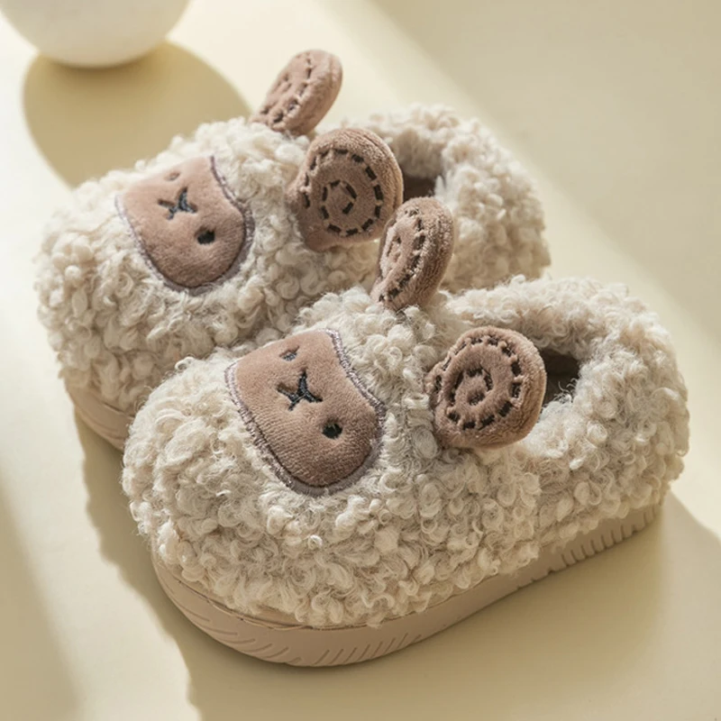 Kids Cotton-padded Home Shoes Winter Cartoon Cute Sheep House Slippers Baby Girls Warm Shoes Boys Slides 2-8Y Pantufa Infantil