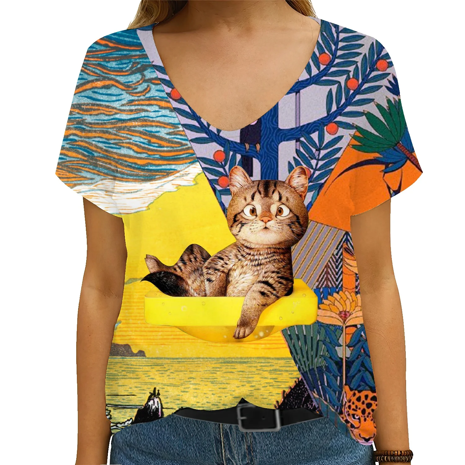 

Женская футболка с коротким рукавом и принтом в виде роз и оленей, женская футболка с абстрактным рисунком, Повседневная Удобная футболка с ...