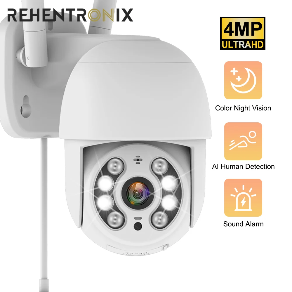 4MP 2K WiFi Video Surveillance Camera PTZ IP Camera AI Human Detection Color Night Vision Audio Outdoor Security CCTV Cameras