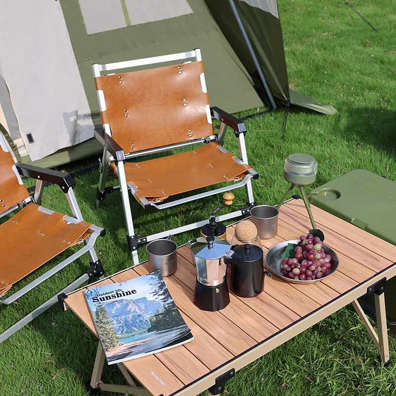 S Camping Folding Chair Camping Picnic Kermit Chair Leather Canvas Back Chair Outdoor Furniture