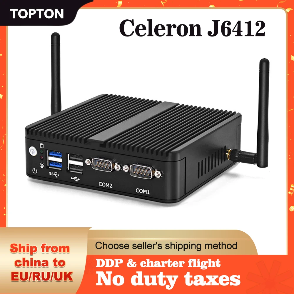 Cheap Fanless Mini PC Intel Celeron J6412 J4125 Quad Core Dual Gigabit LAN 2x RS232 4xUSB Windows 10 Linux Industrial Computer