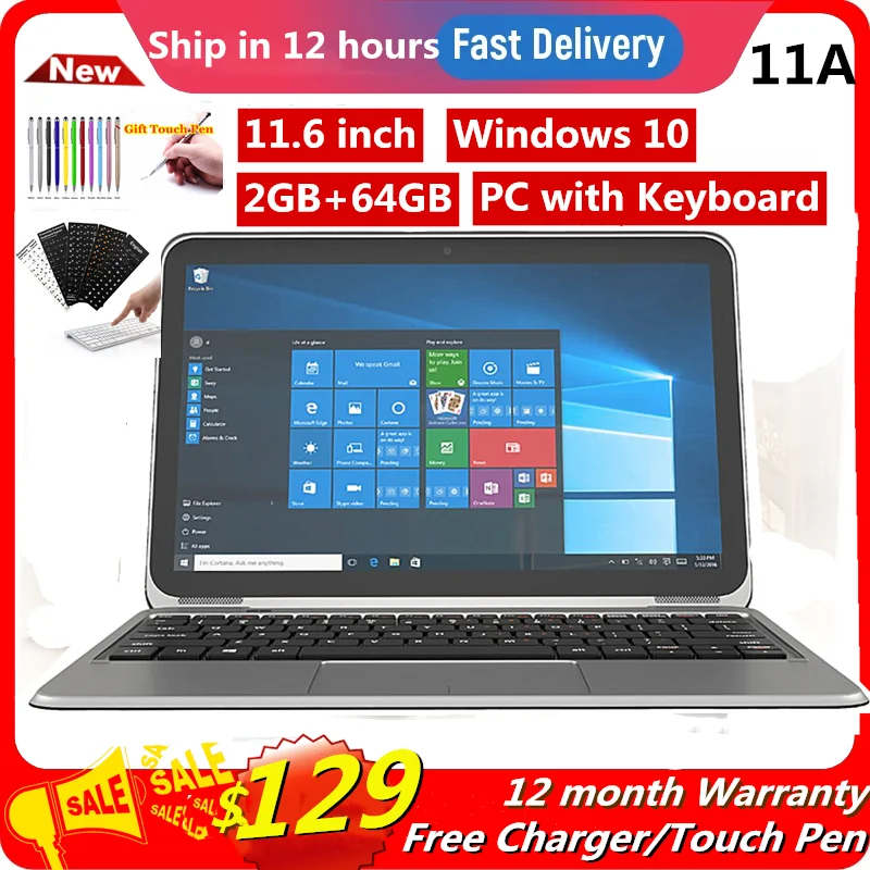 

Windows 10 PC 11.6" Tablet 2GB DDR+64GB Flexx 11A With Docking Keyboard x5-8300 CPU 1366*768 IPS Dual Cameras HDMI-Compatible