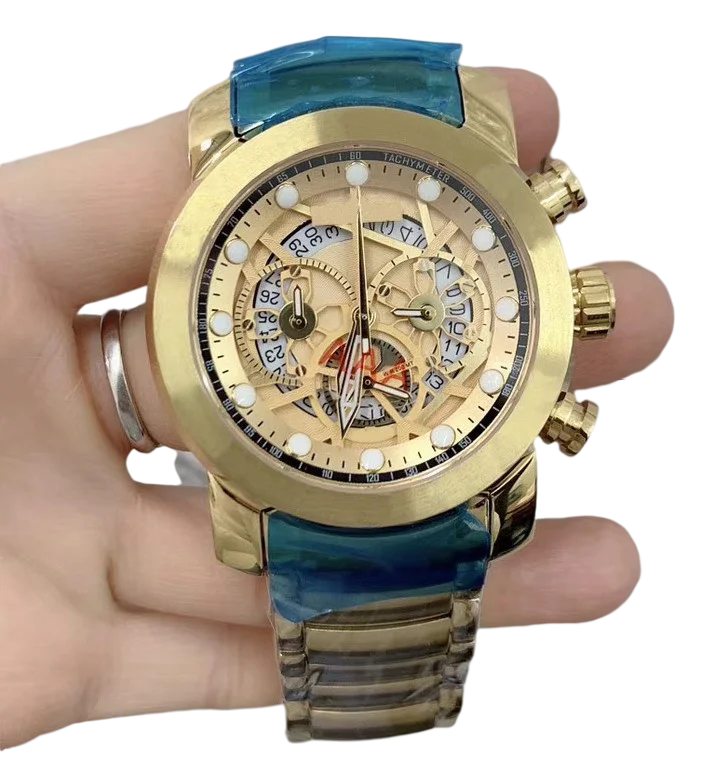 

mens Quartz Chronograph watch Gold Black Blue