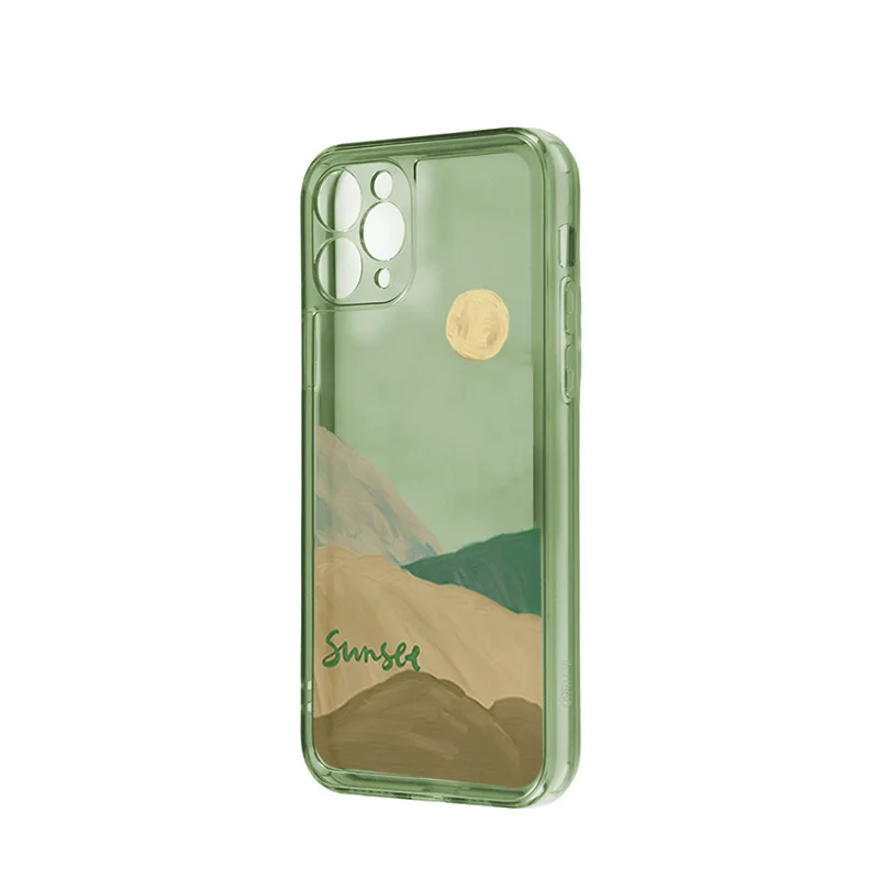 Green Hills Transparent Summer Breeze Phone Case For iPhone 13 12 11 Pro Max TPU Emerald Colored Drawing Cartoon Back Coveri