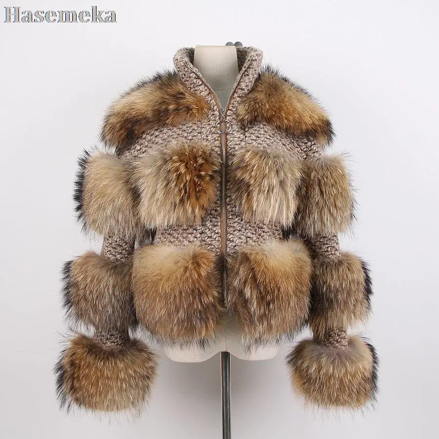 Winter Real Fur Coat Women Fashion Warm Thicken Jacket Real Raccoon Fur Outerwear Real Fox Fur Overcoat For Women All-matching