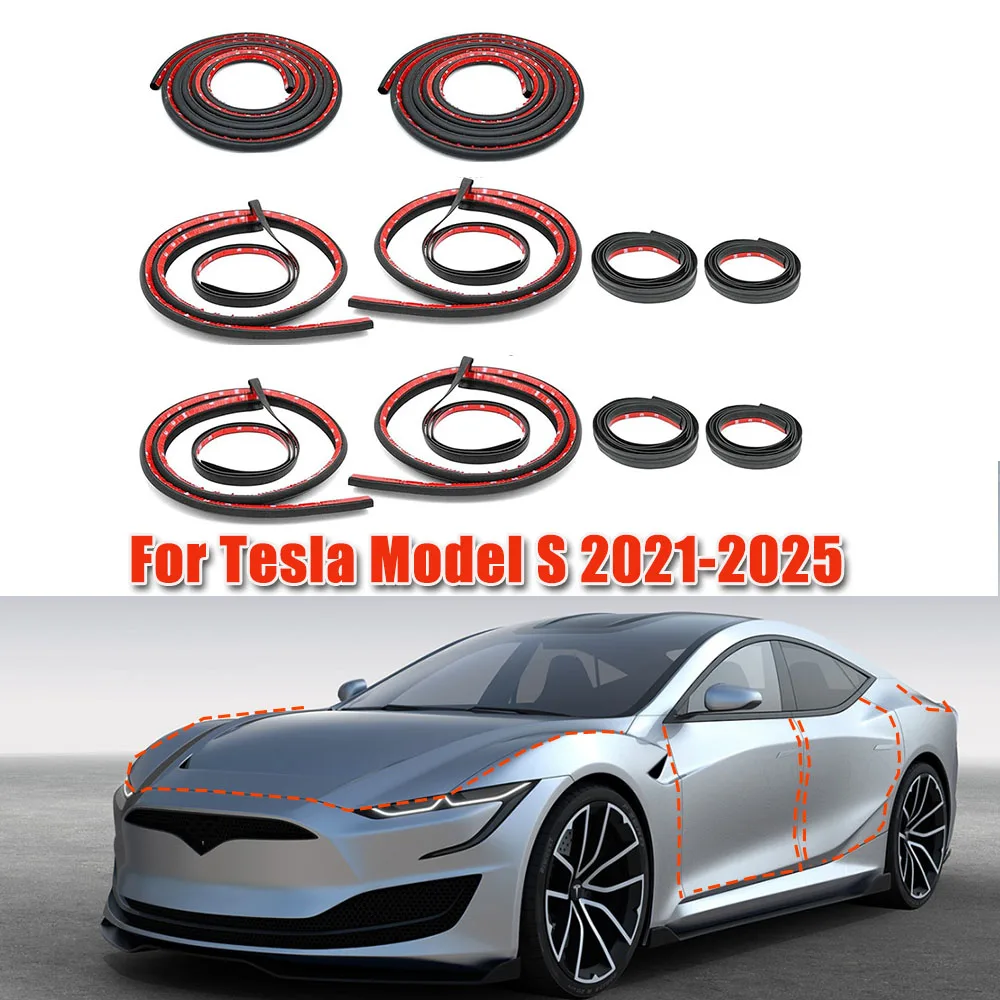 Фото Звукоизоляционный комплект дверных уплотнений для Tesla Model S 2012-2025, резиновая уплотнительная лента для защиты от ветра, комплект передней крышки багажника №1
