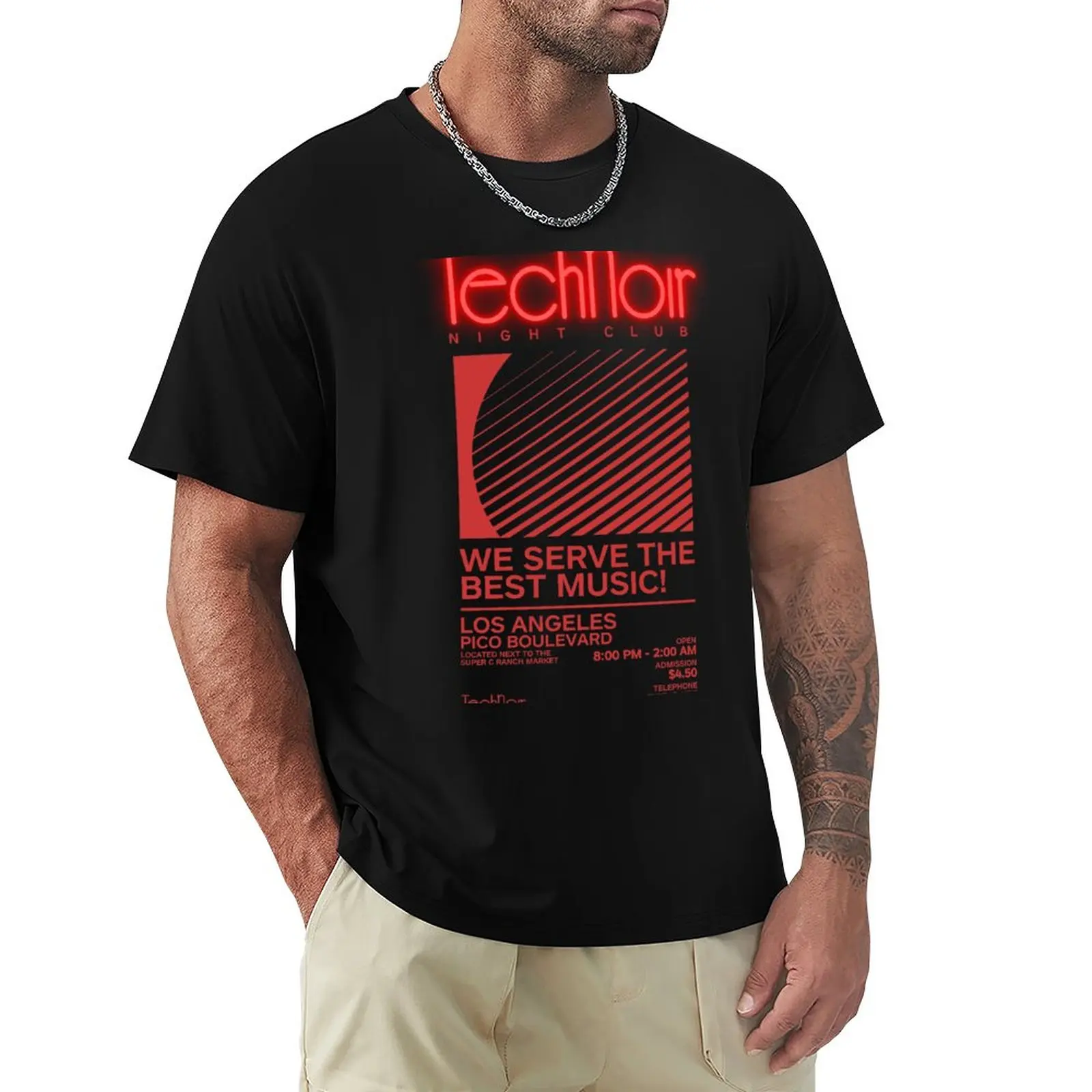 

Retro 80s Technoir Nightclub Poster From The Terminator Movie T-Shirt Tees Man Clothes Mens T Shirt Graphic