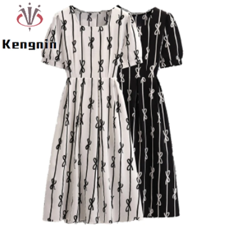 

Женская одежда размера плюс 4XL, лето 2022, женское офисное платье с принтом бабочки и банта, женское Свободное платье с круглым вырезом, KE2672