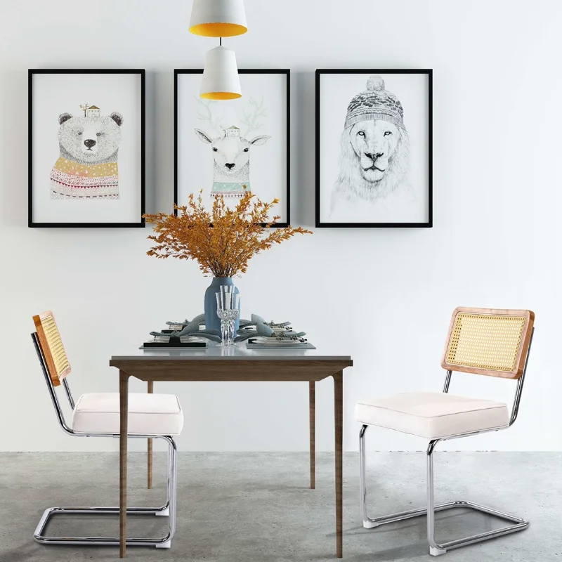 S 2pcs\  Velvet Side Chairs Rattan Chairs With Cane Back & Stainless Chrome Base\  Modern Mid Century