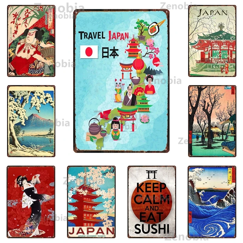 

Дорожный японский металлический знак крепление Сакура Fuji винтажный металлический оловянный постер потрепанная искусственная еда для суши кухонный Декор