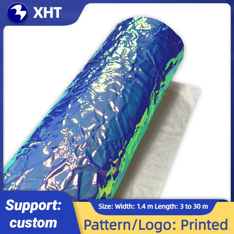 Голографический тисненый голографический дихроический тканевый лист из искусственной кожи размером 30x135 см со смятым рисунком для сумок/сумок