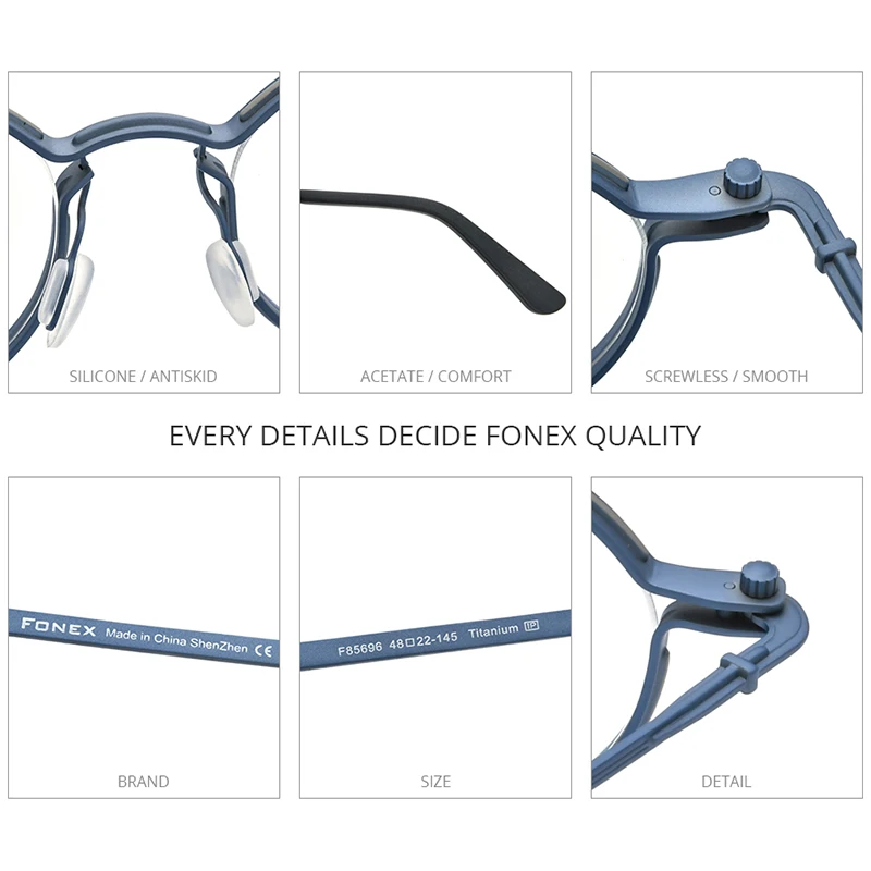 FONEX Titanium Glasses Frame Men Vintage Round Prescription Eyeglasses Women Optical Spectacles Korean Eyewear F85696