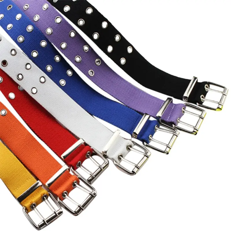 

1PCS Wide Canvas Web Belt Double Grommet Hole Buckle Belt Female Male Waist Strap Belts For Women Men Jeans
