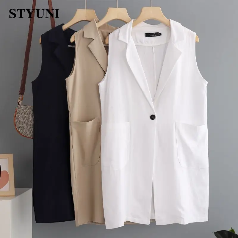 Хлопковая льняная свободная универсальная Повседневная Женская куртка жилет 2022