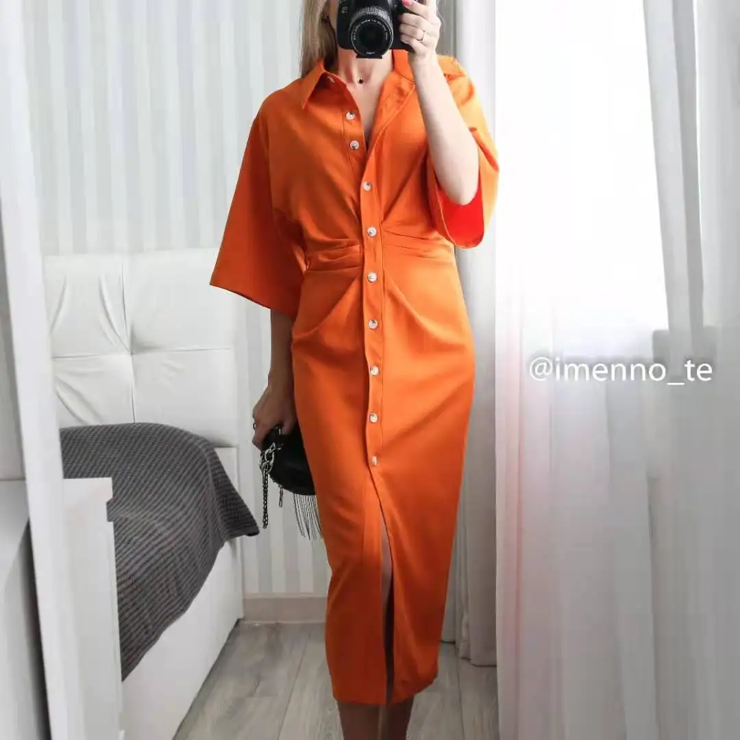 

Lapel Dress Women's High Street Retro Print Single-breasted Pleated Party Shirt Dinner Party Dress Vestidos Dresses for Women