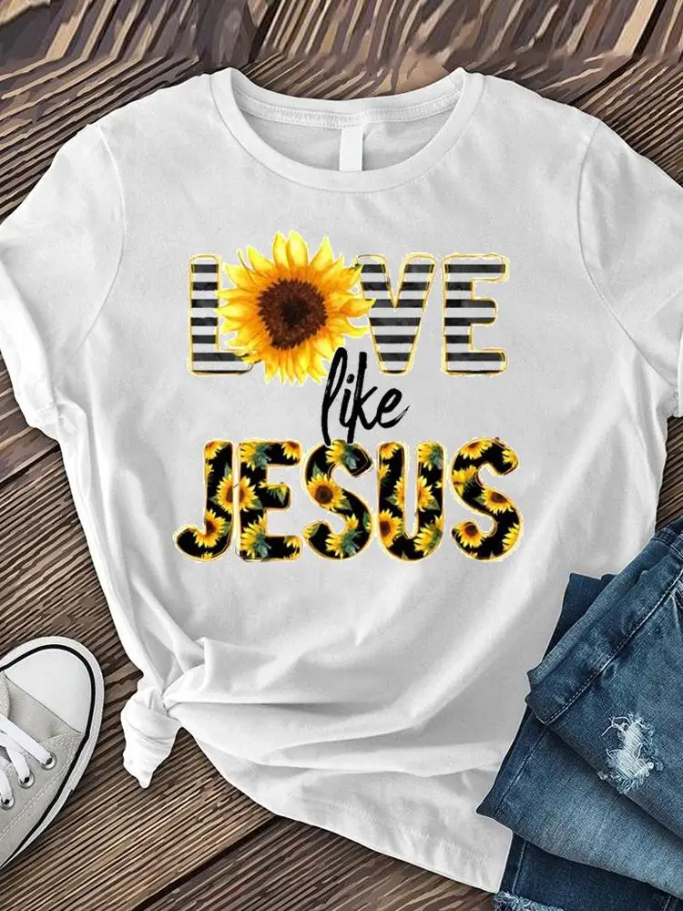

Flower Letter Faith 90s Cute Graphic Tee Print T Short Sleeve Clothes Ladies Fashion Women's Clothing Female Summer T-shirts