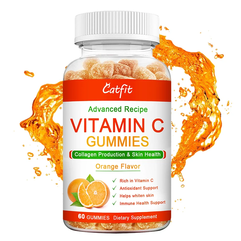 

CatFit Vitamin C Orange Flavored Gummies VIT C Chewable Tablets Daily Snacks Improve Immunity Whiten Skin Supplements For Adults