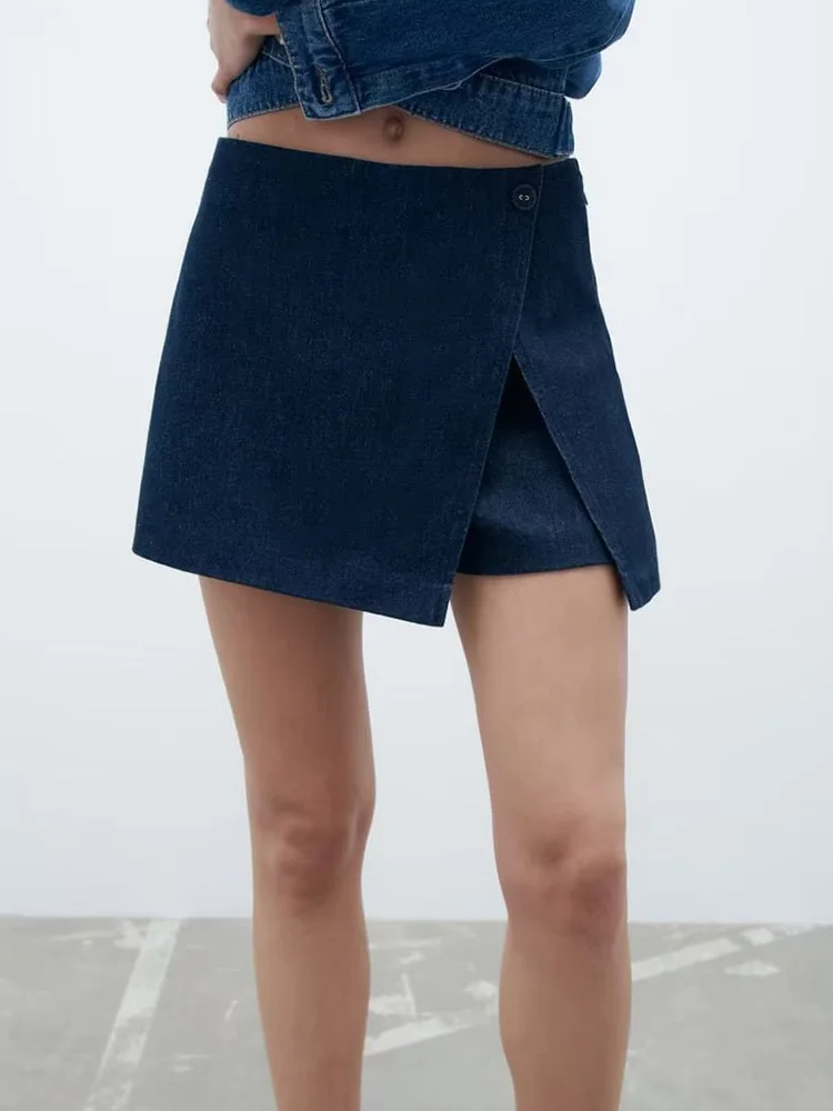 

Женские летние шорты, юбка, модные милые ассиметричные женские элегантные уличные джинсовые шорты с боковой молнией на пуговицах, одежда 2023