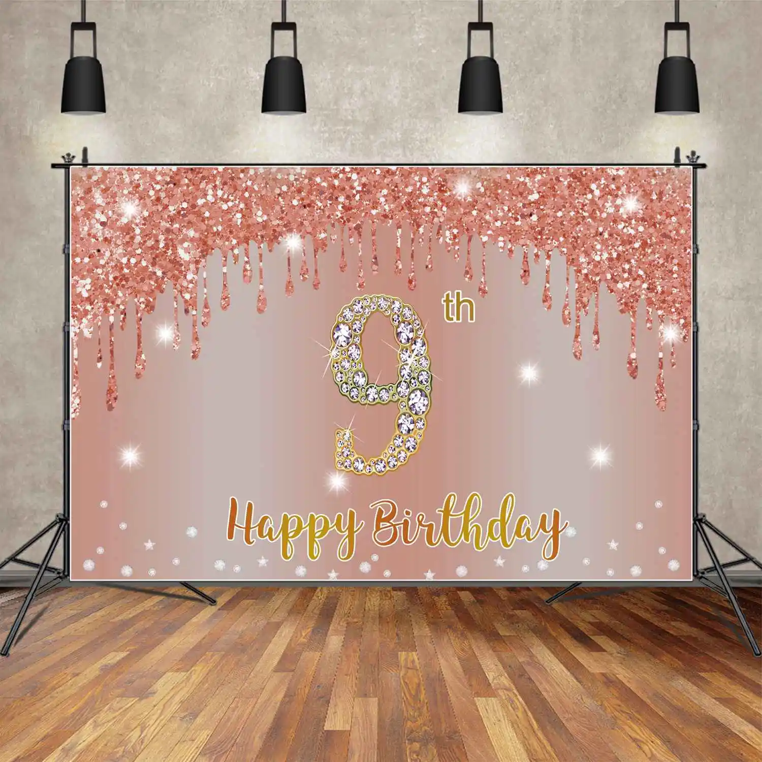 

MOON.QG Photography Background Girls 9th Pink Glitter Happy Birthday Backdrop Banner Props Customized Party Wall Photo Booth