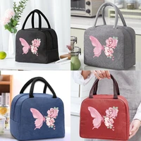 lunch insulated bag thermal food picnic bags handbags organizern pink flower butterfly partten unisex cooler tote for work
