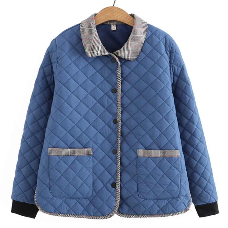 

4XL Plus Size Women Parka New Winter Lapel With Keep Warm Loose Cotton Jacekt Casual Comfort Argyle Coat