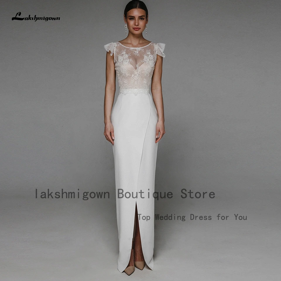 

Robe Satin Bohemian Wedding Dress Lace Up Back 2022 Vestido Maxi Civil Bridal Beach Wedding Gowns Lace Bodice Front Split