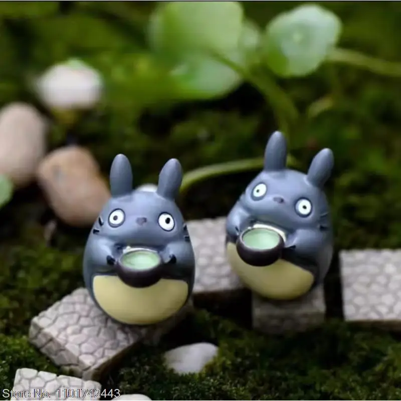 

Anime Totoro Drinking Tea Kawaii Car Desk Accessories Studio Ghibli Room Decor Ornament Fairy Garden Cute Resin Home Decoration