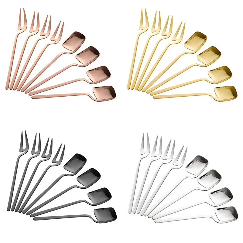 

Tea Dessert Fork Spoon Set Stainless Steel Hanging Cup Long Handle Mini Fruit Appetizer Forks And Dessert Spoons Set