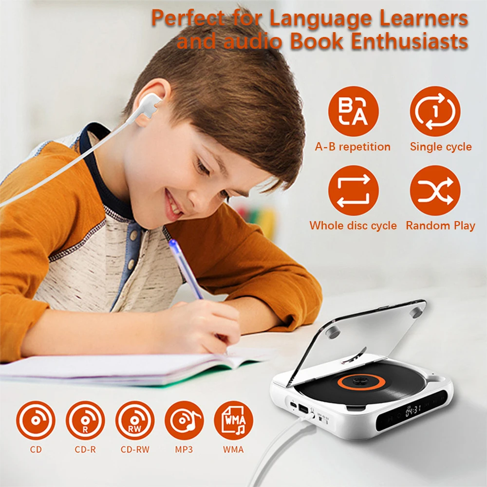 Portable Music Player Fm Radio With Dustproof Cover Led Display 6 Modes A-b Repeat Timer Remote Control
