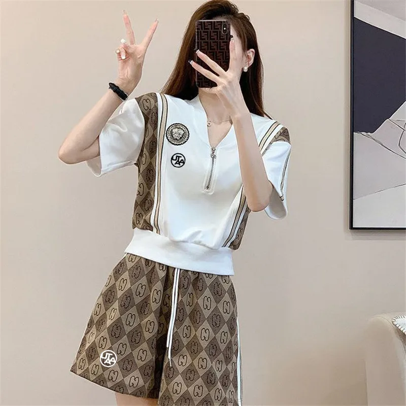 2023 Women's Golf Clothing Women's Casual Golf Suit Golf Shirt Shorts Merchandise 2-piece Set Golf Clothing Women Spring And Sum