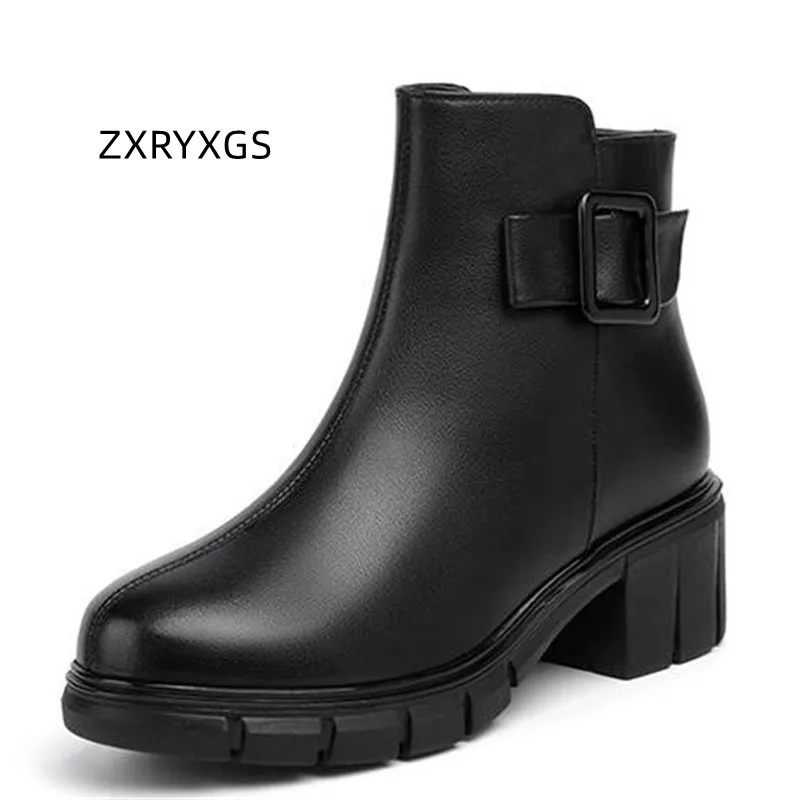 

Популярные зимние женские ботинки ZXRYXGS, нескользящая обувь на толстом каблуке, ботинки мартинсы, новинка 2022, комфортные теплые плюшевые/шерстяные ботинки, зимние ботинки