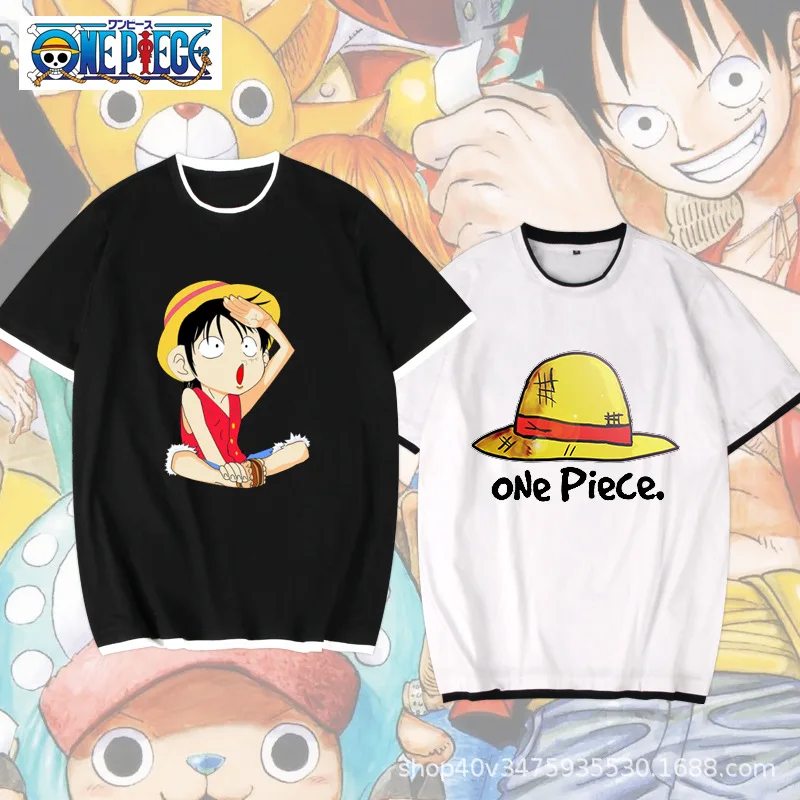 

One Piece anime black and white short-sleeved Luffy Zoro white beard Luo new printed trendy brand loose T-shirt top cotton