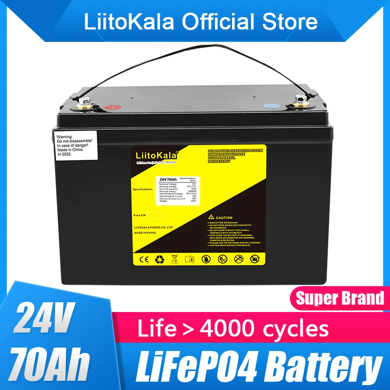 

Литий-ионный аккумулятор LiitoKala Lifepo4, 24 В, 70 А/ч, 8S, 25,6 А, BMS, 29,2 в, 80 а/ч, в, зарядное напряжение для лодочного троллингового двигателя