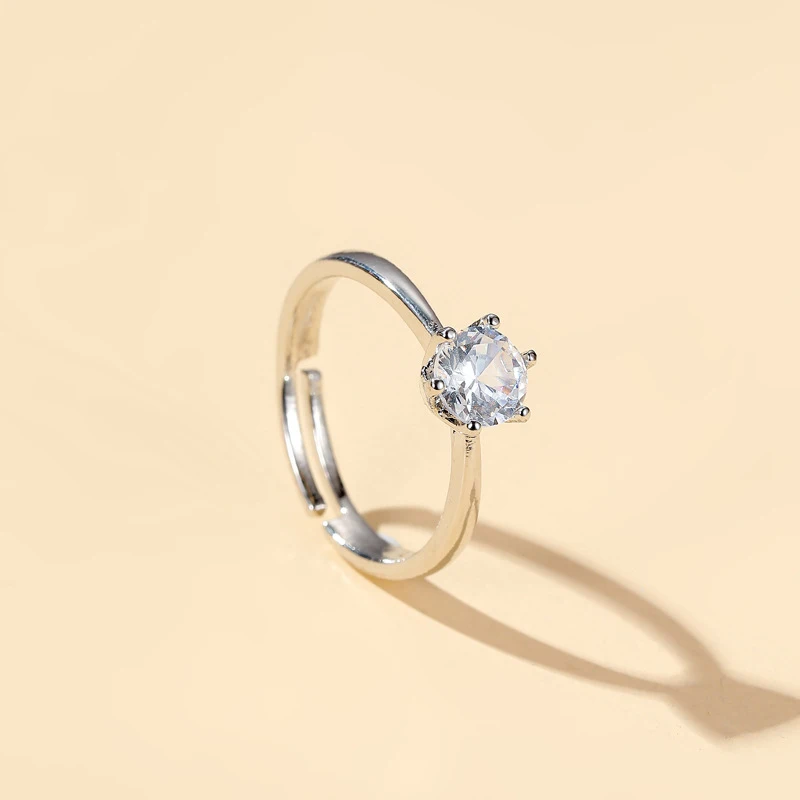 

Vintage Crown Ring Six-claw Inlaid Zircon Open Ring Female Korean Fashion Simulation Diamond Ring Couple Ring Jewelry Gifts