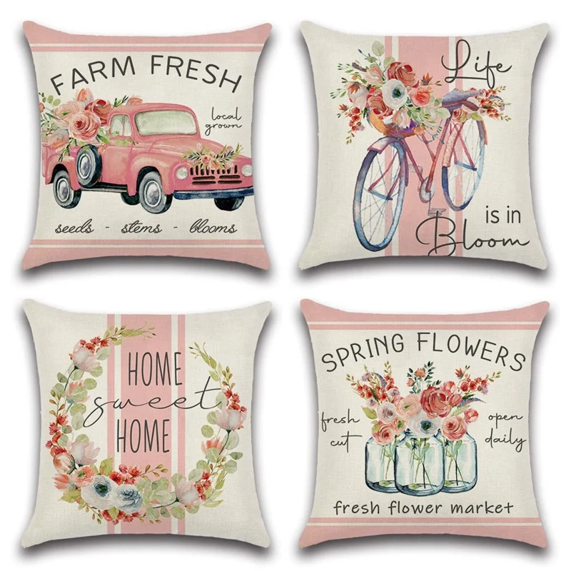

Spring Pillow Covers 18X18 Set Of 4 Farmhouse Throw Pillows Spring Decorations For Home Couch Throw Pillows