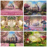 spring castle floral sea forest dreamy scene photography backdrop baby birthday party wonderland park background photo studio