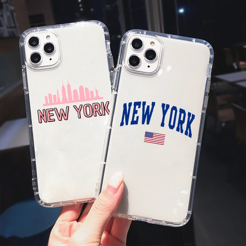 Funny Hot US City New York Los Angeles Phone Case For iPhone 11 13 12 Pro MAX XR XS 7 X 14 8Plus Letter Clear Soft TPU Cover Bag