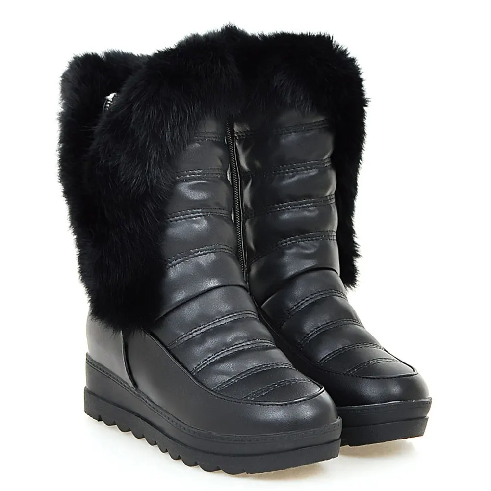 

Waterproof For Cold Winter Women's Snow Boots Shoes Keep Warm Plush Fur Chunky Heels Outdoor Mid Calf Boot Skidproof Comfy Walk