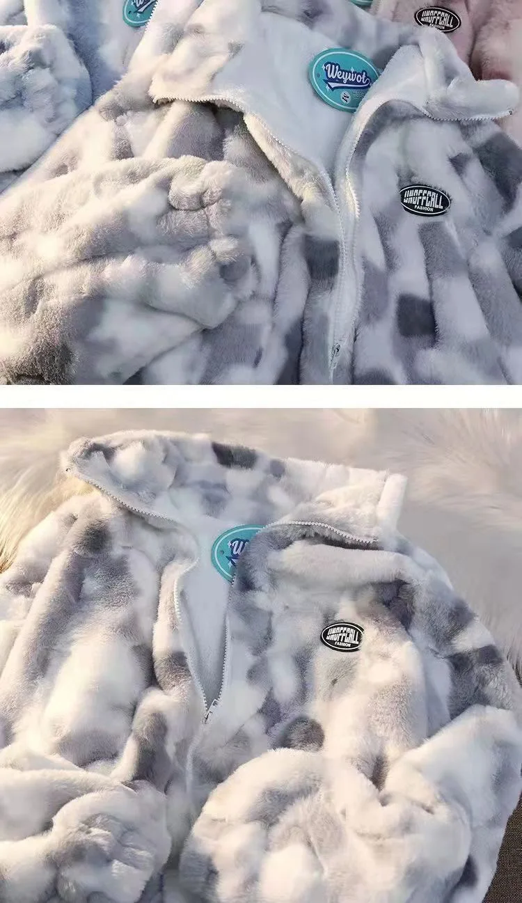 Tie-dye little scented coat for women 2022 new winter loose and thick imitation lamb cashmere top fashion women's wear