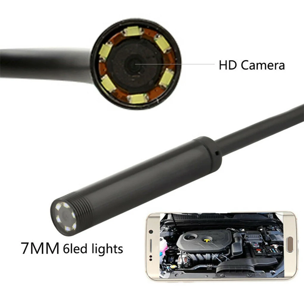 

Endoscope Camera 7mm HD Inspection Camera IP67 Waterproof USB 6LEDs Endoscope for Phone Computer 1m